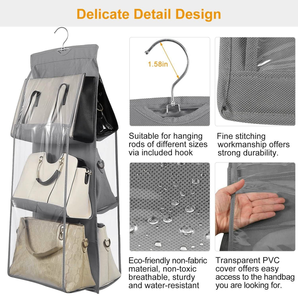 Hanging HandBag Organizer with 6 Pockets Closet Purse Storage