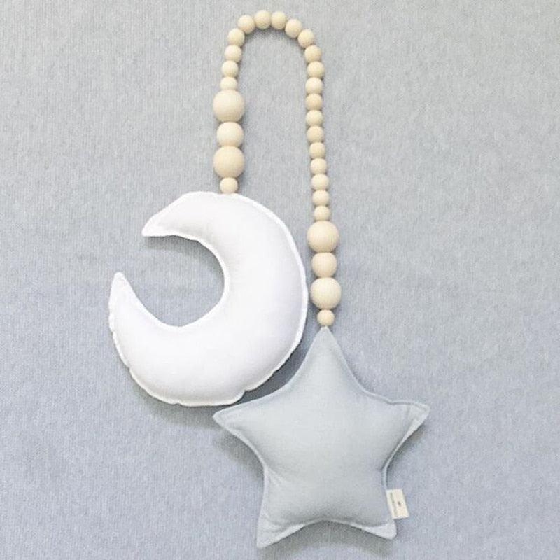 Hanging Nordic Wooden Beads Ornament Double Star Moon Kids Room Decoration Baby Crib Tent Hanging Pendant Wall Decor Photography Props Baby Mobile For Crib Moon and Stars Baby Nursery Ceiling Crib Mobile Kids Room Hanging Decor