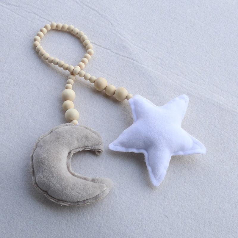 Hanging Nordic Wooden Beads Ornament Double Star Moon Kids Room Decoration Baby Crib Tent Hanging Pendant Wall Decor Photography Props Baby Mobile For Crib Moon and Stars Baby Nursery Ceiling Crib Mobile Kids Room Hanging Decor