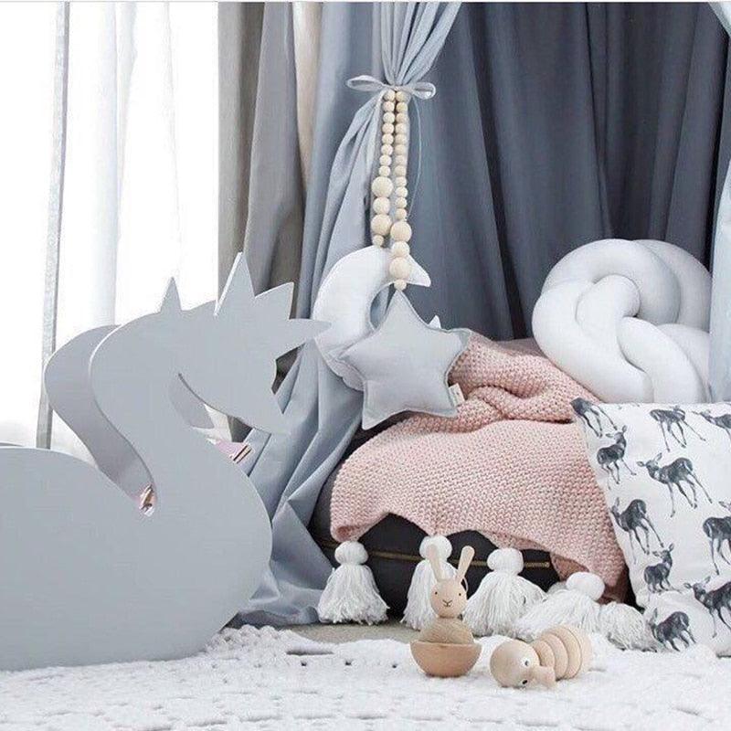 Hanging Nordic Wooden Beads Ornament Double Star Moon Kids Room Decoration Baby Crib Tent Hanging Pendant Wall Decor Photography Props Baby Mobile For Crib Moon and Stars Baby Nursery Ceiling Crib Mobile Kids Room Hanging Decor