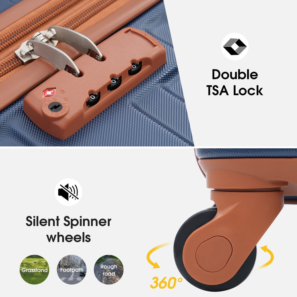 Hardshell Luggage Sets 3 Pcs Spinner Suitcase with TSA Lock Lightweight 20''24''28'' Navy Blue + ABS