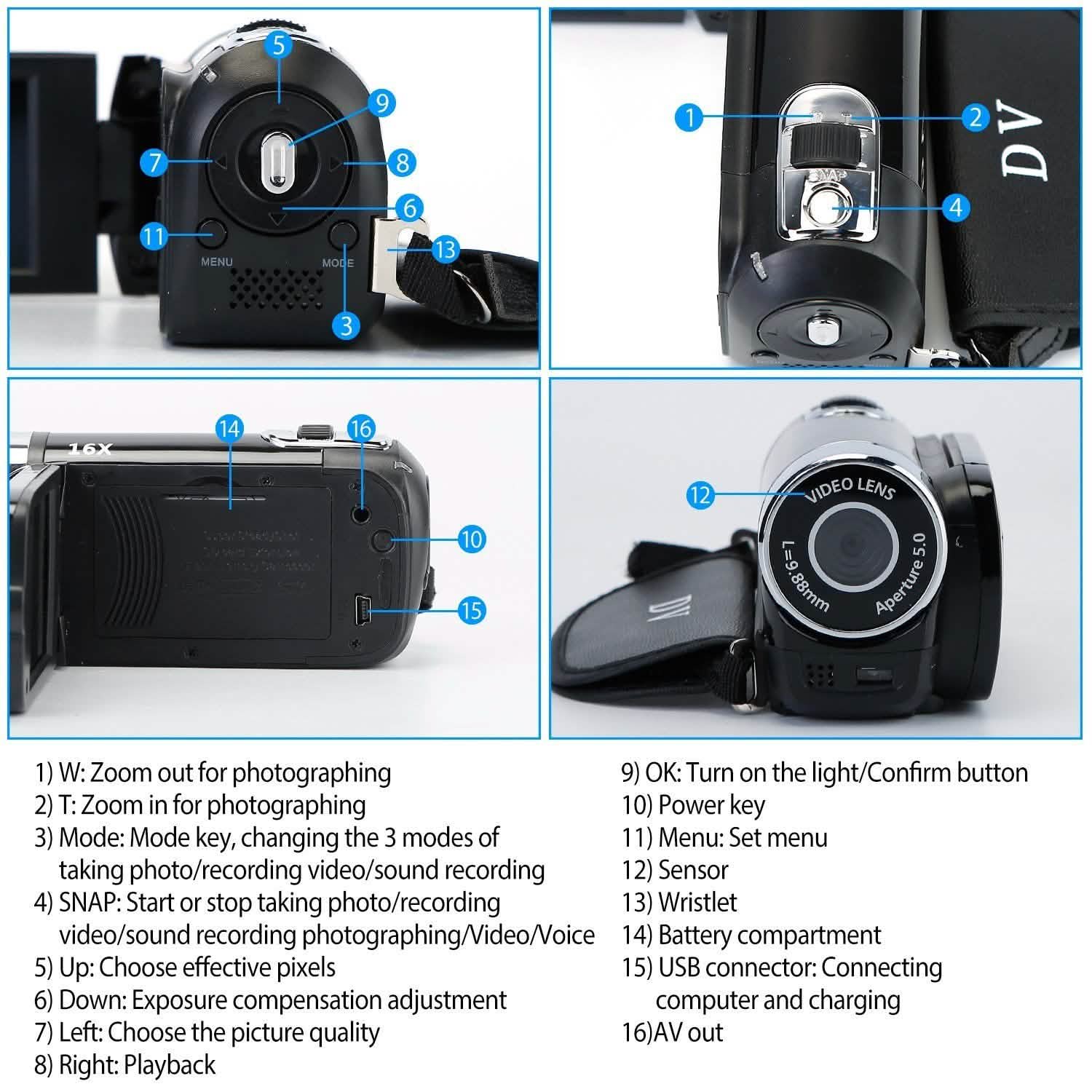 HD 1080P Digital Video Camcorder 16x Zoom DV Camera