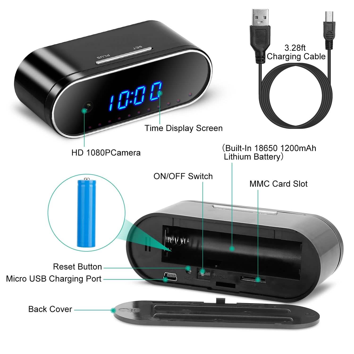 HD 1080P Wi-Fi Alarm Clock Camera