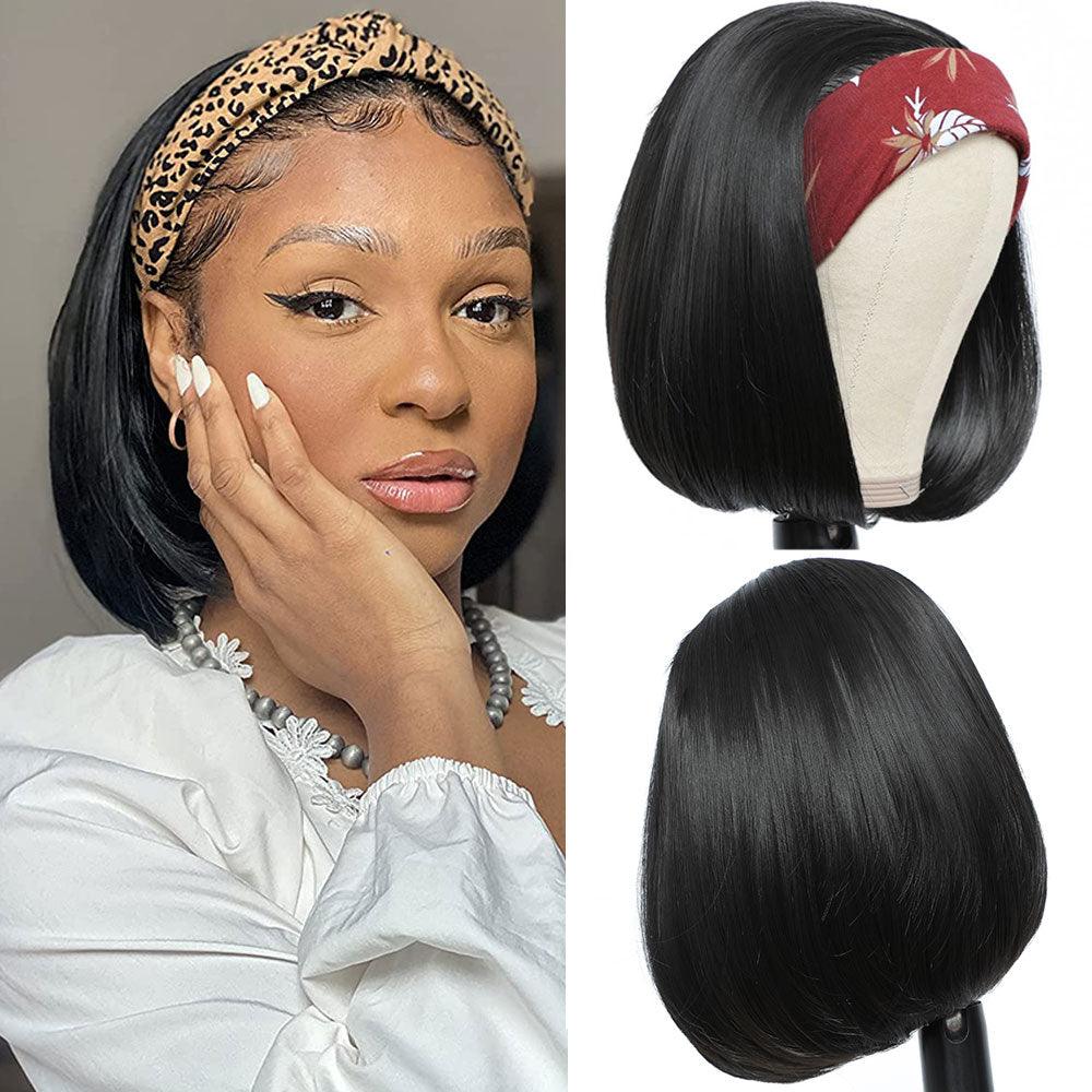Headband Wigs Synthetic Straight Short Bob Synthetic Wig for Black Women Easy to Wear Wigs For Black Women Cosplay Wigs For Women Gifts for girlfriends