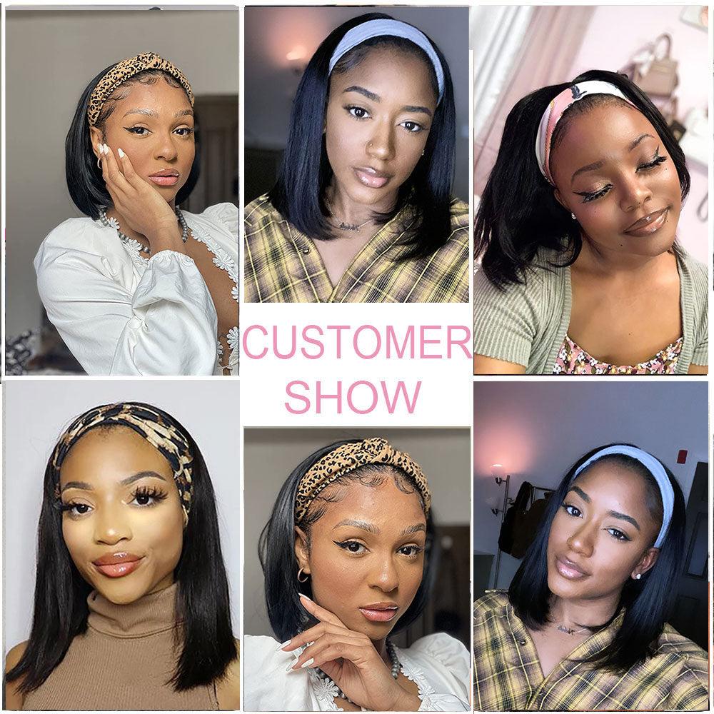 Headband Wigs Synthetic Straight Short Bob Synthetic Wig for Black Women Easy to Wear Wigs For Black Women Cosplay Wigs For Women Gifts for girlfriends
