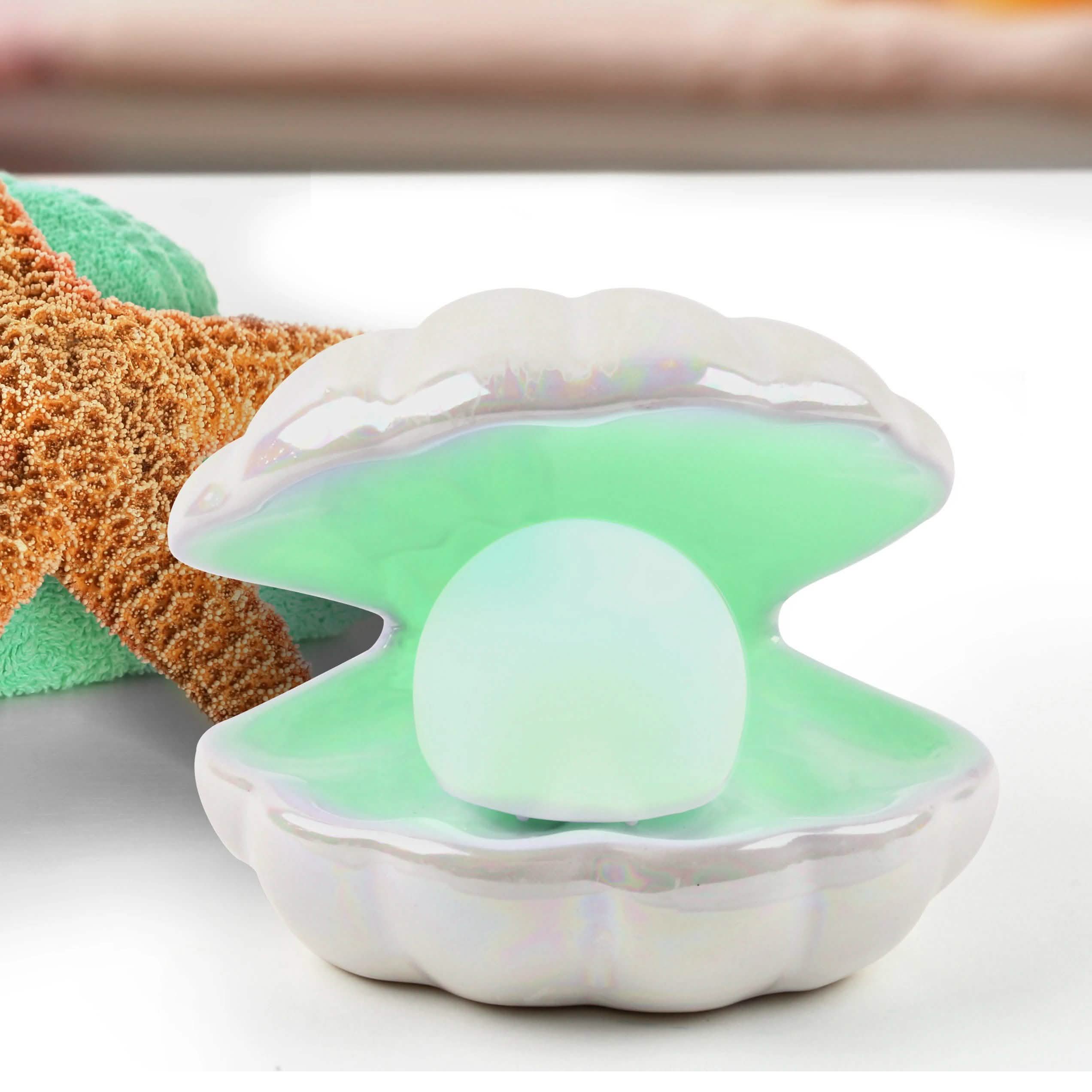 Heart and Haven Pearl in Shell Color-Changing LED Light Ceramic Lamp Decor