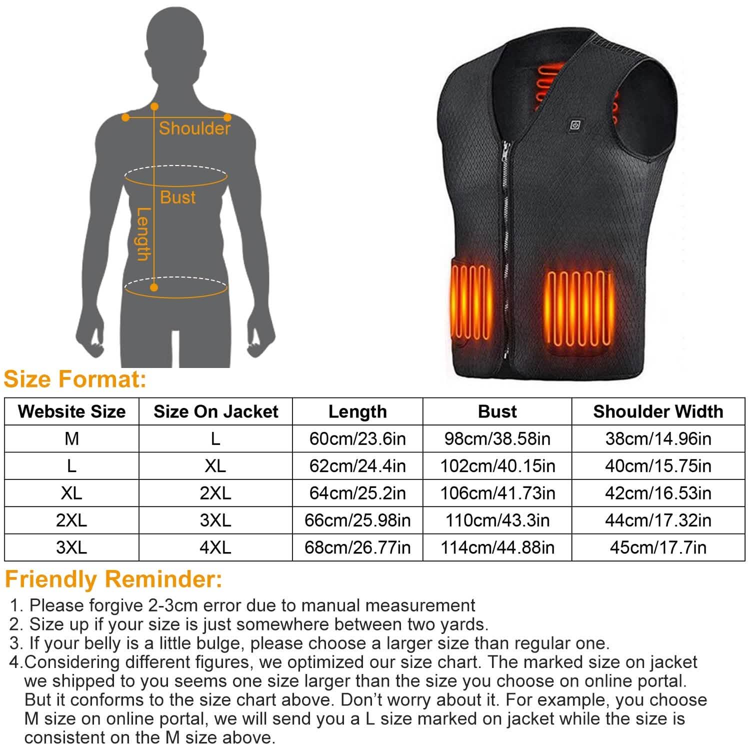 Heat Jacket Vest with 3 Adjustable Temperatures