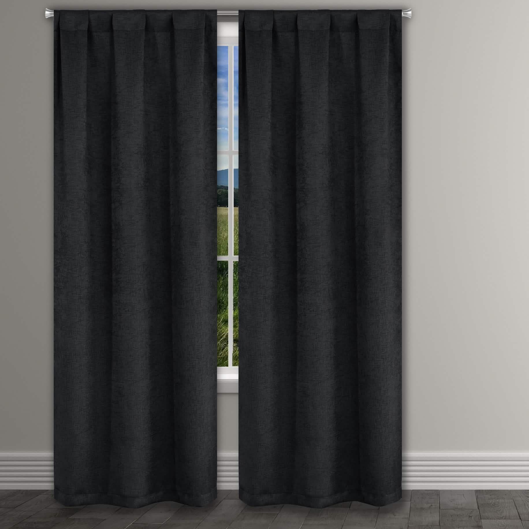 Heavy Suede Embossed Textured Blackout Thermal Window Curtain Pair Panel