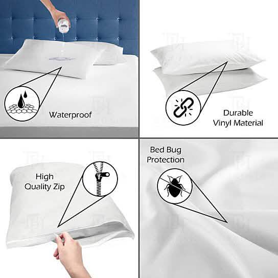 Heavyweight Zippered Waterproof Bed Bug Vinyl Pillow Covers