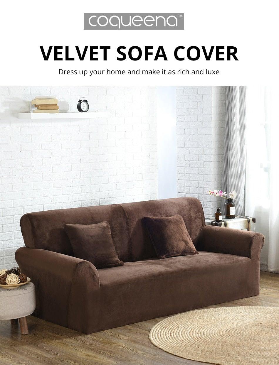 High Quality Velvet Plush Sofa Cover for Living Room Sectional Couch Cover Elastic Case Sofa Slipcover Stretch 1/2/3/4 Seater Velvet Sofa Couch Furniture Protector Soft Anti-Slip High Stretch