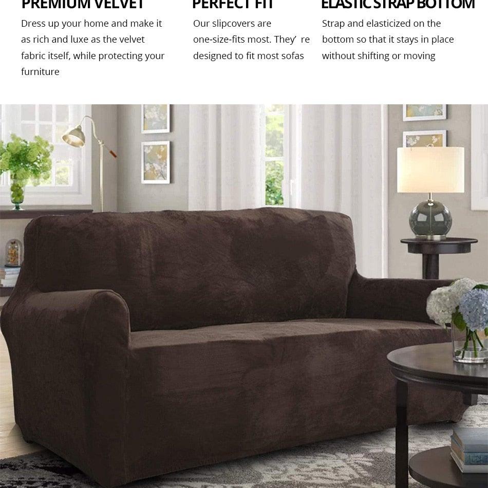 High Quality Velvet Plush Sofa Cover for Living Room Sectional Couch Cover Elastic Case Sofa Slipcover Stretch 1/2/3/4 Seater Velvet Sofa Couch Furniture Protector Soft Anti-Slip High Stretch