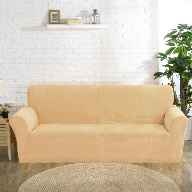 High Quality Velvet Plush Sofa Cover for Living Room Sectional Couch Cover Elastic Case Sofa Slipcover Stretch 1/2/3/4 Seater Velvet Sofa Couch Furniture Protector Soft Anti-Slip High Stretch