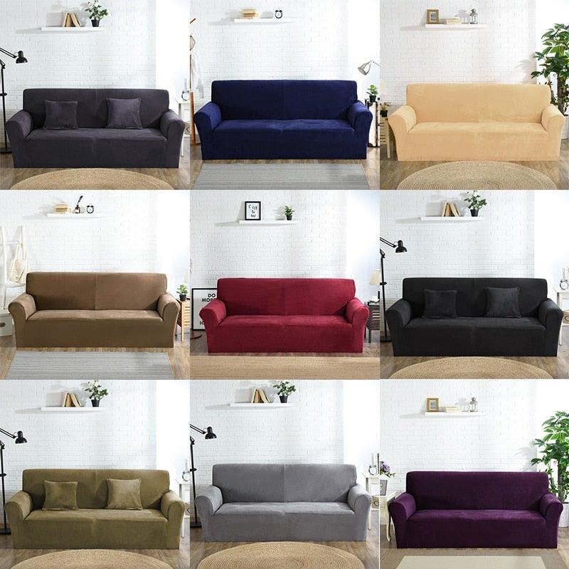 High Quality Velvet Plush Sofa Cover for Living Room Sectional Couch Cover Elastic Case Sofa Slipcover Stretch 1/2/3/4 Seater Velvet Sofa Couch Furniture Protector Soft Anti-Slip High Stretch