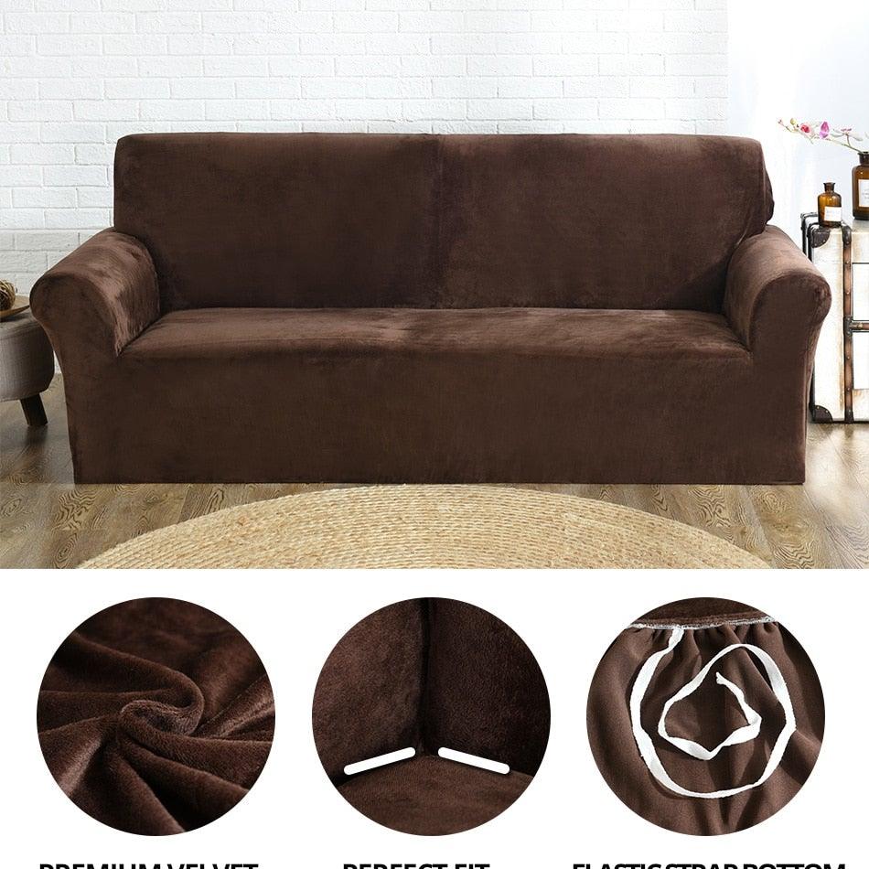 High Quality Velvet Plush Sofa Cover for Living Room Sectional Couch Cover Elastic Case Sofa Slipcover Stretch 1/2/3/4 Seater Velvet Sofa Couch Furniture Protector Soft Anti-Slip High Stretch