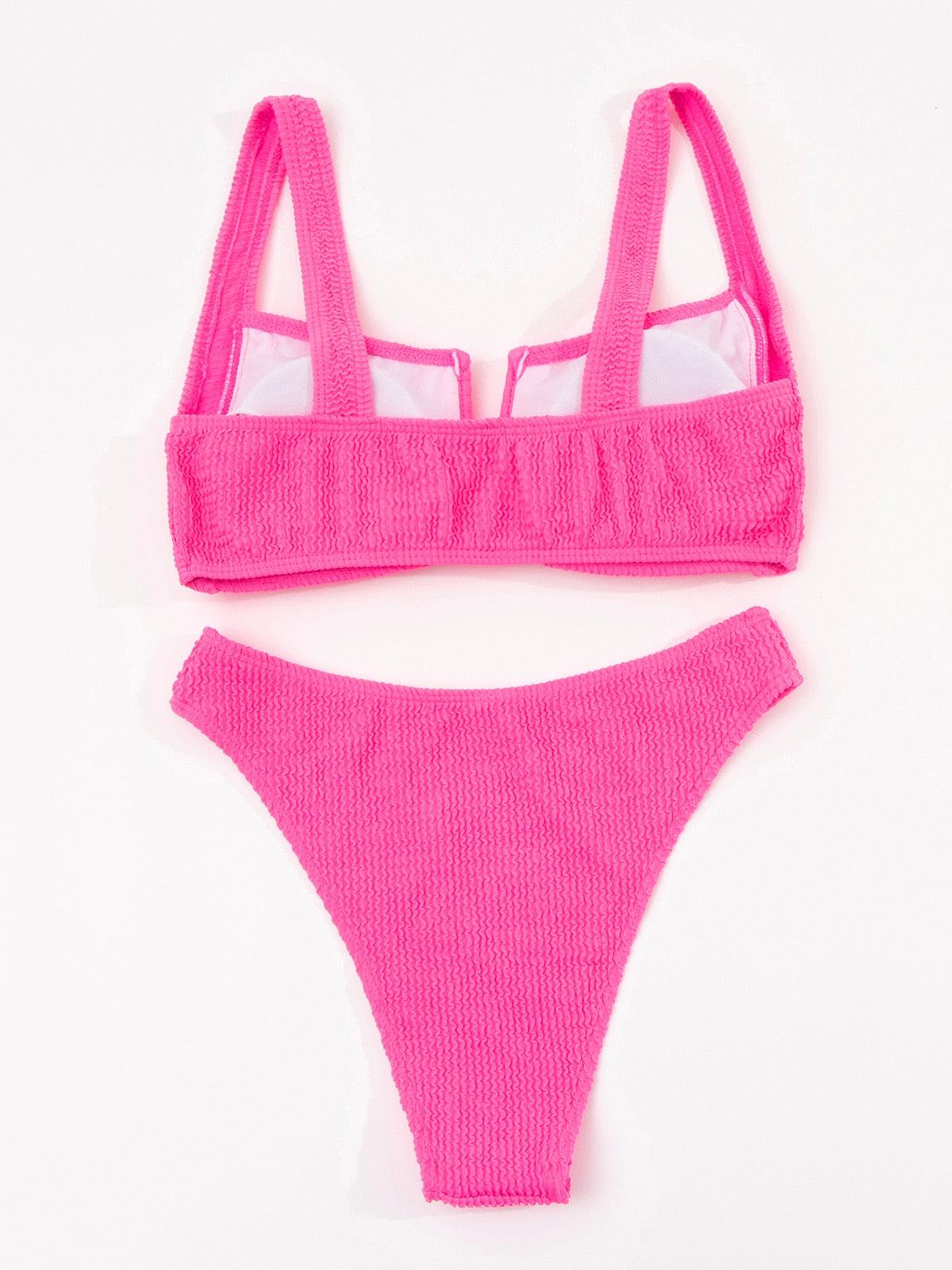 High Waist Bikinis Women Swimsuit Women High Waist Bikini Set Sports Bright Color Swimsuit Scoop Neck Cute Bathing Suit Swimwear Female Push Up Bikini Set Bathing Suit For Women