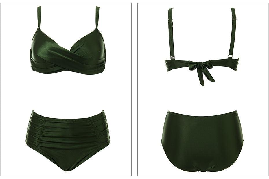 High Waist Bikinis Women Swimwear Summer Solid Color High-Grade Fabric Bikini Set Women's High Waist Swimsuit 2 Piece Bathing Suits Bikini Plus Size Swimwear Bathing Suit