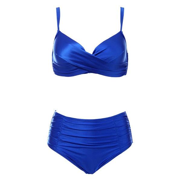 High Waist Bikinis Women Swimwear Summer Solid Color High-Grade Fabric Bikini Set Women's High Waist Swimsuit 2 Piece Bathing Suits Bikini Plus Size Swimwear Bathing Suit