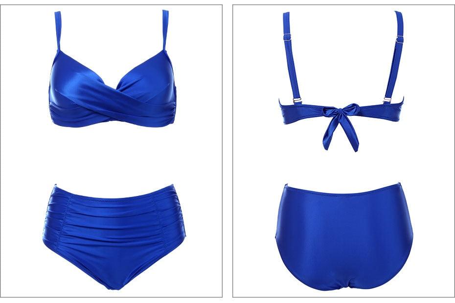 High Waist Bikinis Women Swimwear Summer Solid Color High-Grade Fabric Bikini Set Women's High Waist Swimsuit 2 Piece Bathing Suits Bikini Plus Size Swimwear Bathing Suit