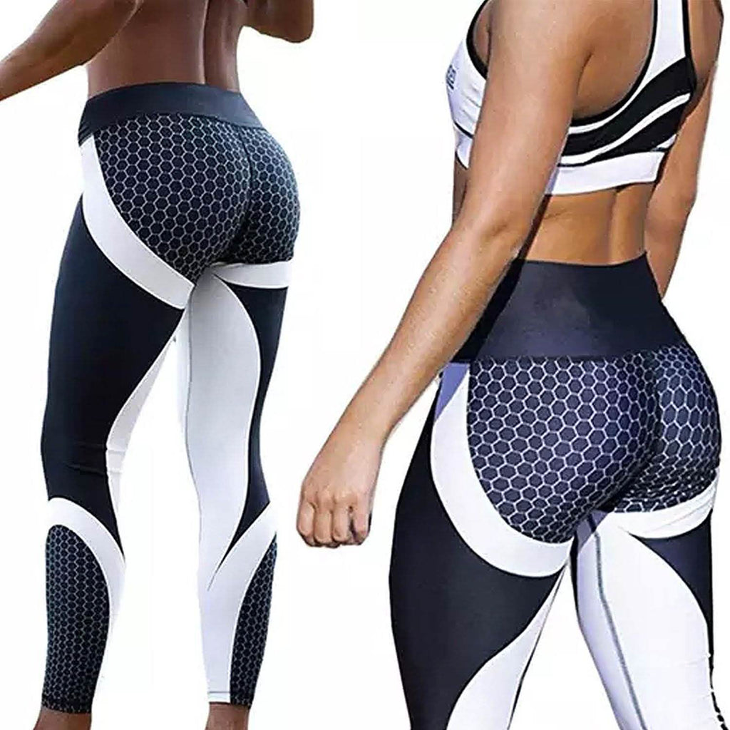 High-Waisted Honeycomb Design Ruched Workouts Fitness Yoga Gym Leggings Pants