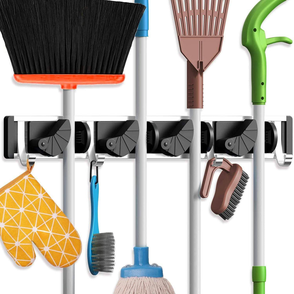 Holikme Mop Broom Holder Wall Mount Metal Pantry Organization