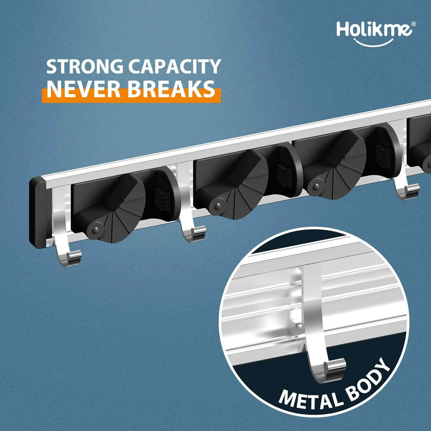 Holikme Mop Broom Holder Wall Mount Metal Pantry Organization