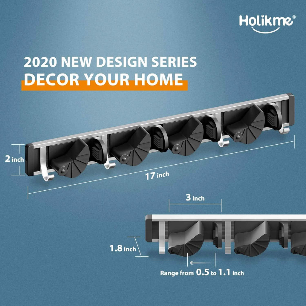 Holikme Mop Broom Holder Wall Mount Metal Pantry Organization