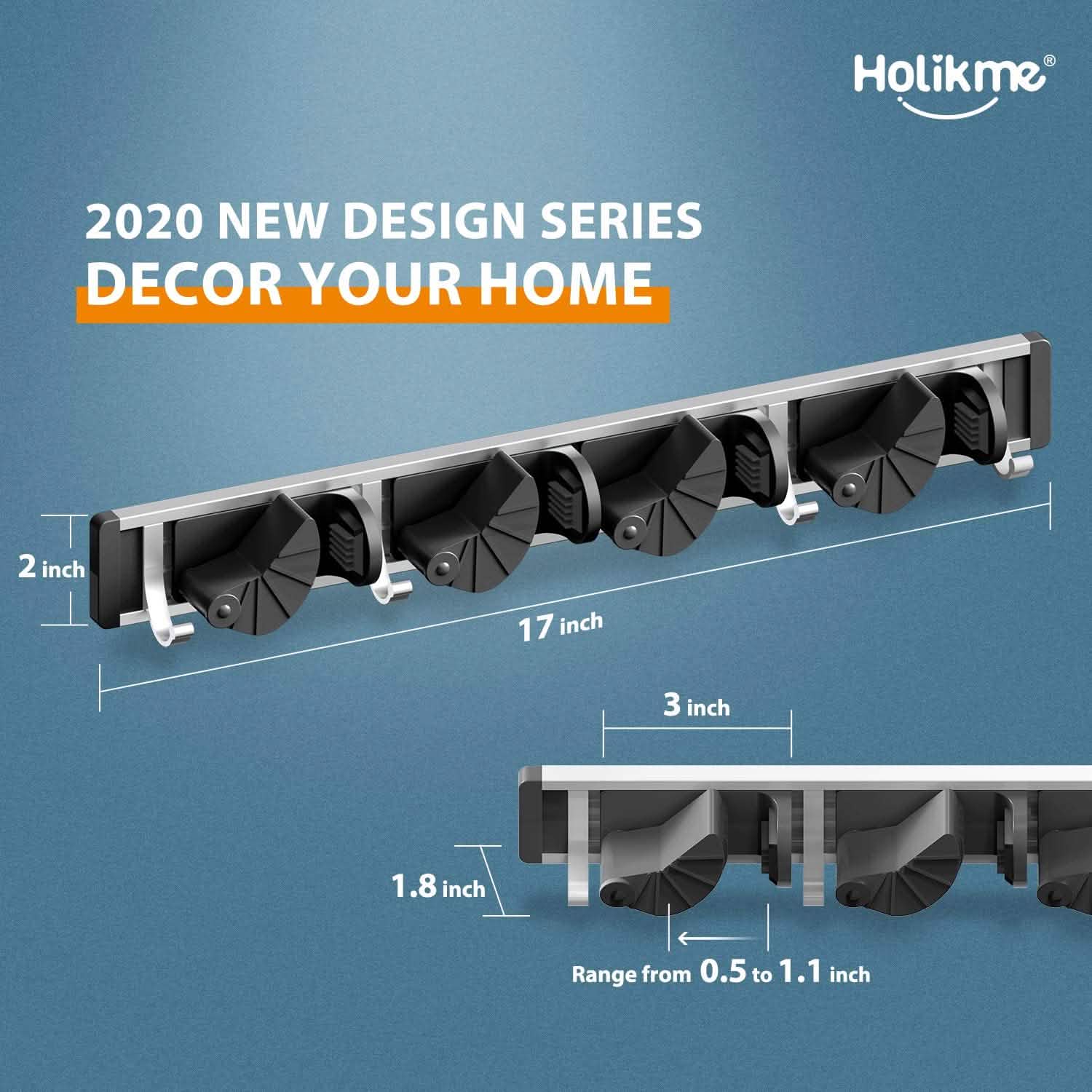 Holikme Mop Broom Holder Wall Mount Metal Pantry Organization