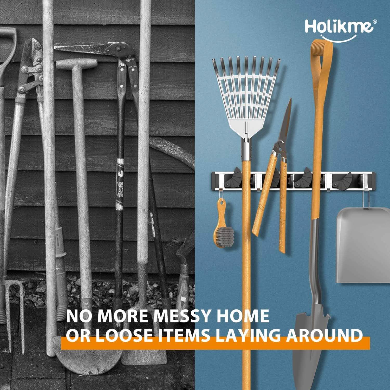 Holikme Mop Broom Holder Wall Mount Metal Pantry Organization