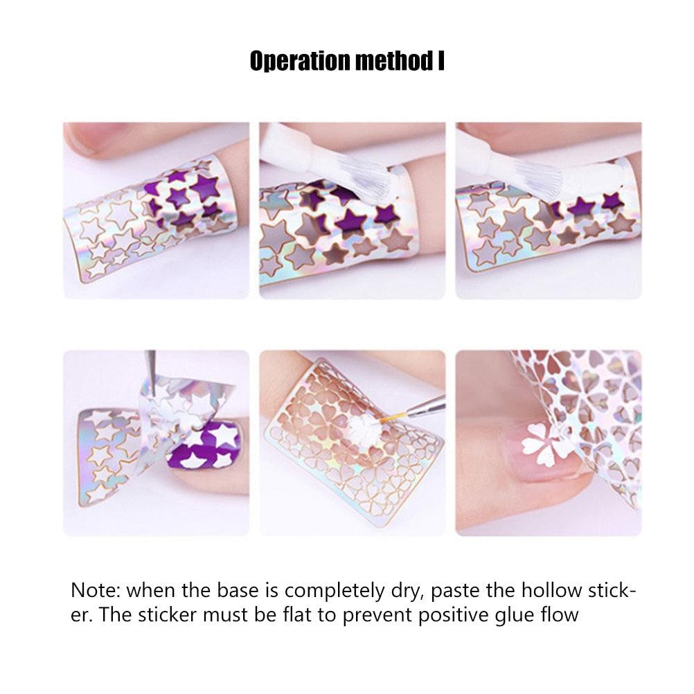 Hollow Nail Sticker Stylish Self-adhesive Manicure Sticker Nail Art Accessory 3D Christmas Nail Art Decoration Stickers Decoration New Gold Nail Transfer Foils for Nail Arts Nails Supply Holographic Effect Nail Art Foil Stickers Holographic Nail Art