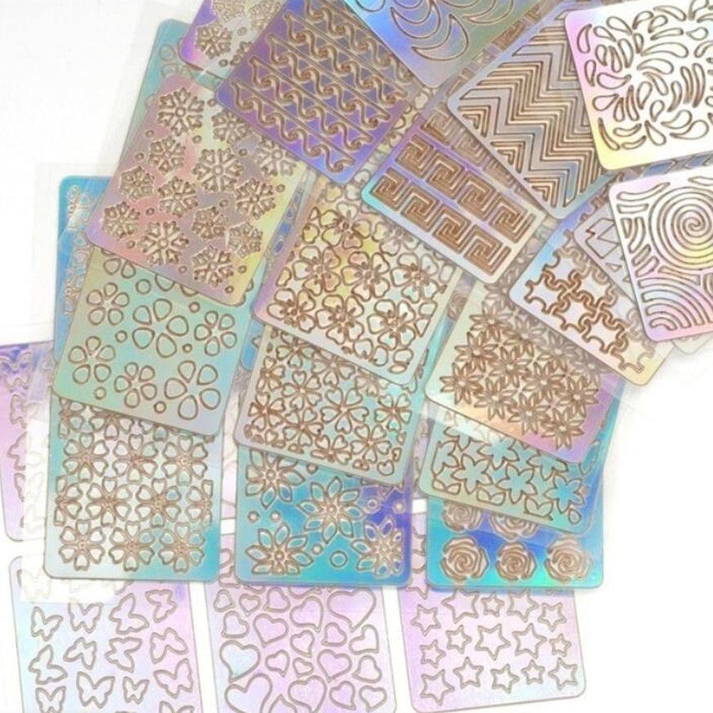 Hollow Nail Sticker Stylish Self-adhesive Manicure Sticker Nail Art Accessory 3D Christmas Nail Art Decoration Stickers Decoration New Gold Nail Transfer Foils for Nail Arts Nails Supply Holographic Effect Nail Art Foil Stickers Holographic Nail Art
