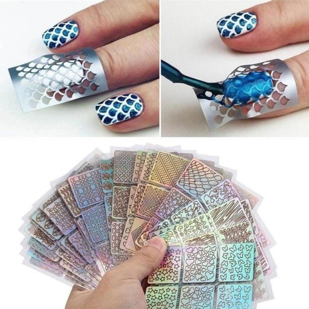 Hollow Nail Sticker Stylish Self-adhesive Manicure Sticker Nail Art Accessory 3D Christmas Nail Art Decoration Stickers Decoration New Gold Nail Transfer Foils for Nail Arts Nails Supply Holographic Effect Nail Art Foil Stickers Holographic Nail Art