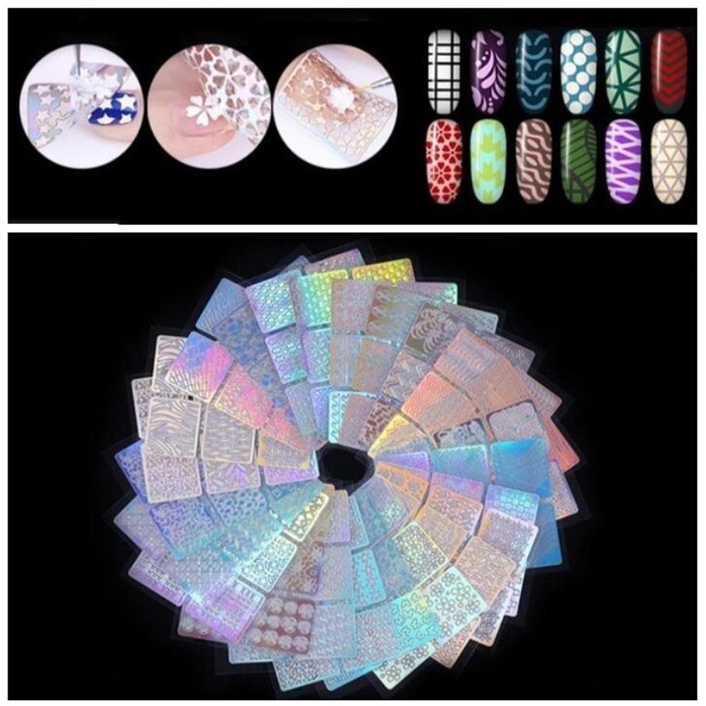 Hollow Nail Sticker Stylish Self-adhesive Manicure Sticker Nail Art Accessory 3D Christmas Nail Art Decoration Stickers Decoration New Gold Nail Transfer Foils for Nail Arts Nails Supply Holographic Effect Nail Art Foil Stickers Holographic Nail Art
