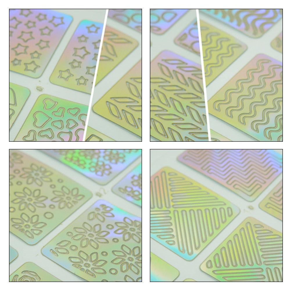 Hollow Nail Sticker Stylish Self-adhesive Manicure Sticker Nail Art Accessory 3D Christmas Nail Art Decoration Stickers Decoration New Gold Nail Transfer Foils for Nail Arts Nails Supply Holographic Effect Nail Art Foil Stickers Holographic Nail Art