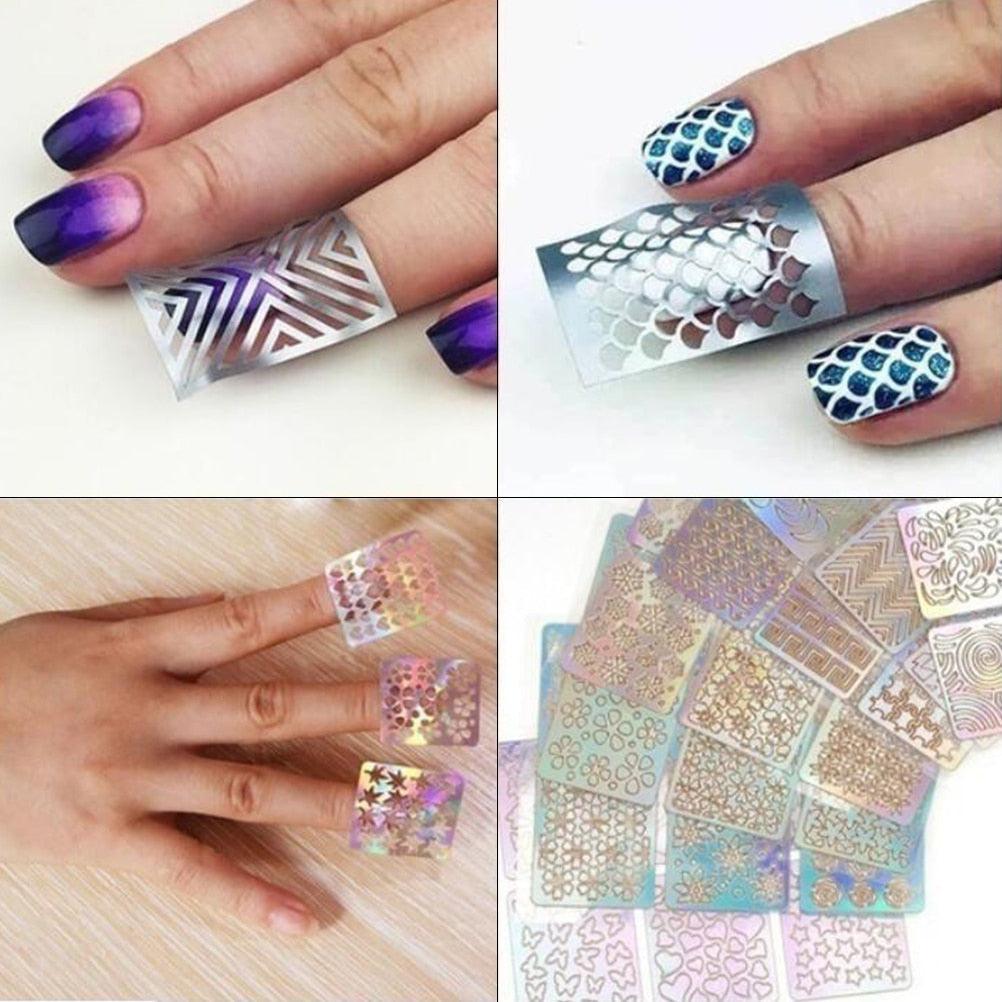 Hollow Nail Sticker Stylish Self-adhesive Manicure Sticker Nail Art Accessory 3D Christmas Nail Art Decoration Stickers Decoration New Gold Nail Transfer Foils for Nail Arts Nails Supply Holographic Effect Nail Art Foil Stickers Holographic Nail Art