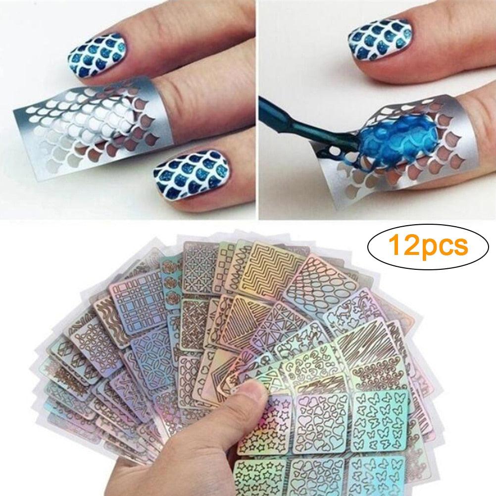Hollow Nail Sticker Stylish Self-adhesive Manicure Sticker Nail Art Accessory 3D Christmas Nail Art Decoration Stickers Decoration New Gold Nail Transfer Foils for Nail Arts Nails Supply Holographic Effect Nail Art Foil Stickers Holographic Nail Art