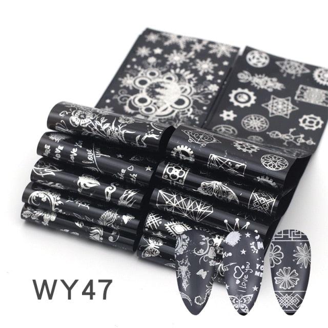 Holographic Nail Foil Transfer Set Sticker Decal Nail Art Foils Designer Marble Nail Decoration Sliders Wraps Manicure  Women Kids Girls Manicure Decoration Nail Art Supplies 3D Self-Adhesive Nail Decals Designer Nail Stickers for Acrylic Nails
