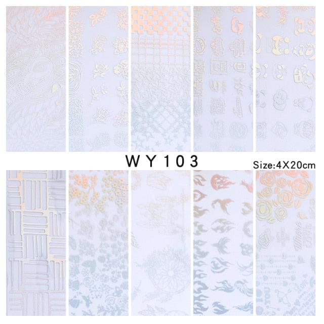 Holographic Nail Foil Transfer Set Sticker Decal Nail Art Foils Designer Marble Nail Decoration Sliders Wraps Manicure  Women Kids Girls Manicure Decoration Nail Art Supplies 3D Self-Adhesive Nail Decals Designer Nail Stickers for Acrylic Nails