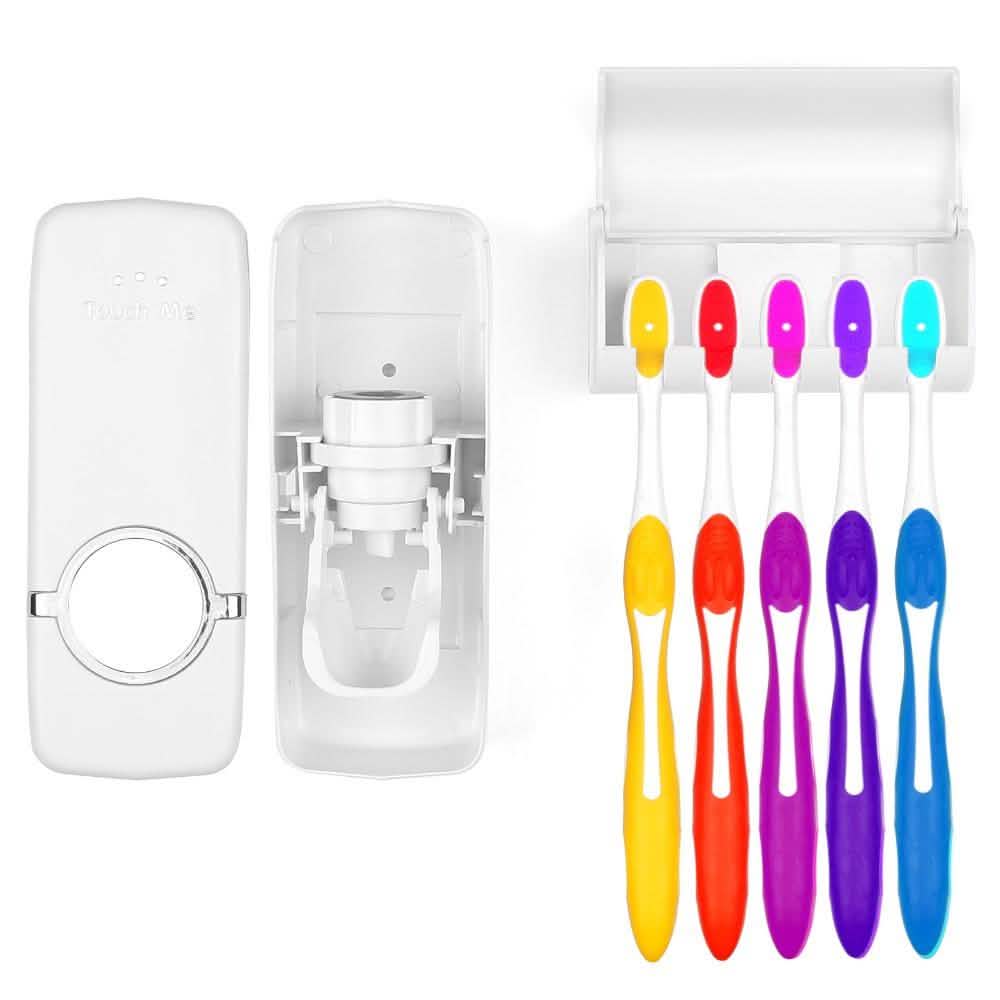 Home Automatic Toothpaste Dispenser + 5 Toothbrush Holder Set
