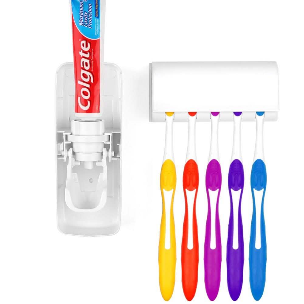 Home Automatic Toothpaste Dispenser + 5 Toothbrush Holder Set