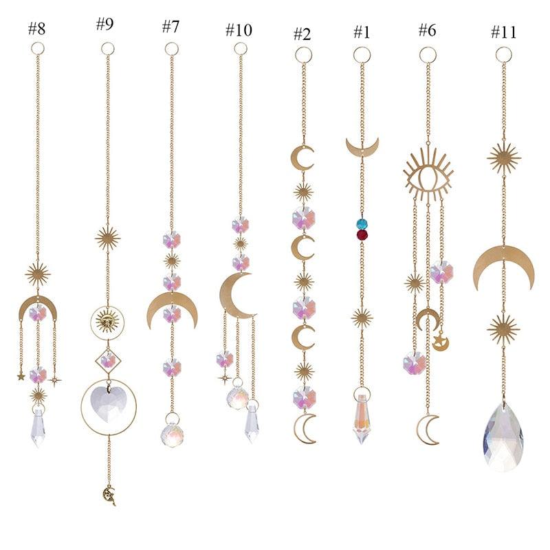 Home Decor Crystal Sun-catchers Window Pendant Hanging Curtain Wind-chimes Light Catcher Star Moon Pendant Rainbow Wind Chime Prisms Wind Chime Hanging Ornaments For Garden Home Christmas Decorations Gift