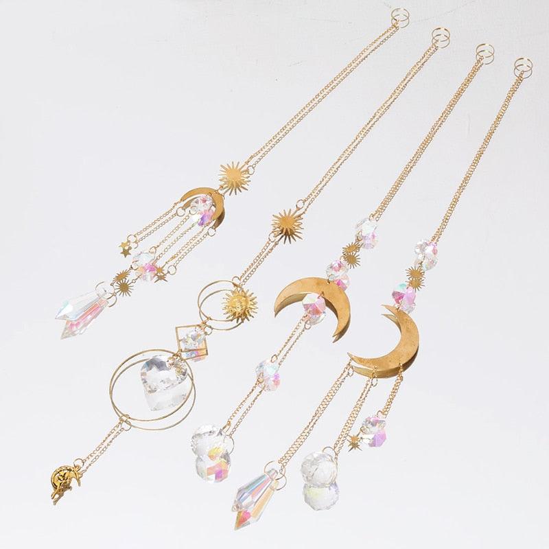 Home Decor Crystal Sun-catchers Window Pendant Hanging Curtain Wind-chimes Light Catcher Star Moon Pendant Rainbow Wind Chime Prisms Wind Chime Hanging Ornaments For Garden Home Christmas Decorations Gift