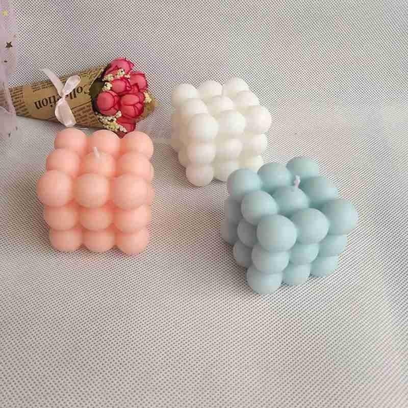 Home Decoration Candle Cube Bubble Candles Handmade Scented Candle Hand Poured Decorative Candle Aesthetic Candles Room Decor for Home Use Bedroom Soy Wax Aromatherapy Cube Candle Scented Relaxing Birthday Gift Home Decoration