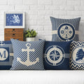 Home Decorative Pillows Mediterranean Pillow Cover Blue Anchor Navigation Compass Sailboat Pillowcase Decorative Cushion Cover For Home Cover Sea Blue Compass Marine Ship Linen Pillow Case Cushion Cover 45x45CM