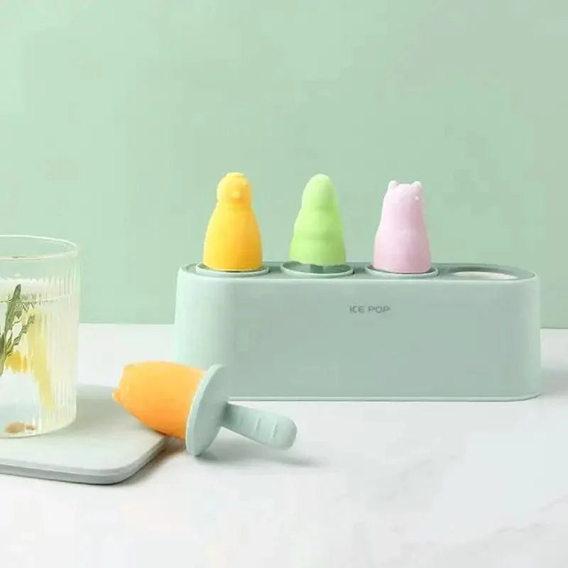 Home Ice Cream Mold Popsicle Tool Silicone 4-hole Popsicle Box Children Dessert Ice Cream Maker Kitchen Tools Diy Ice Cream