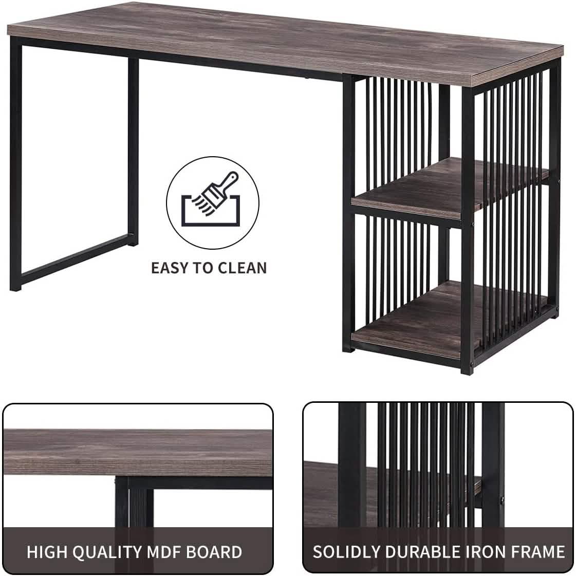 Home Office Computer Desk with 2 Open Storage Shelves
