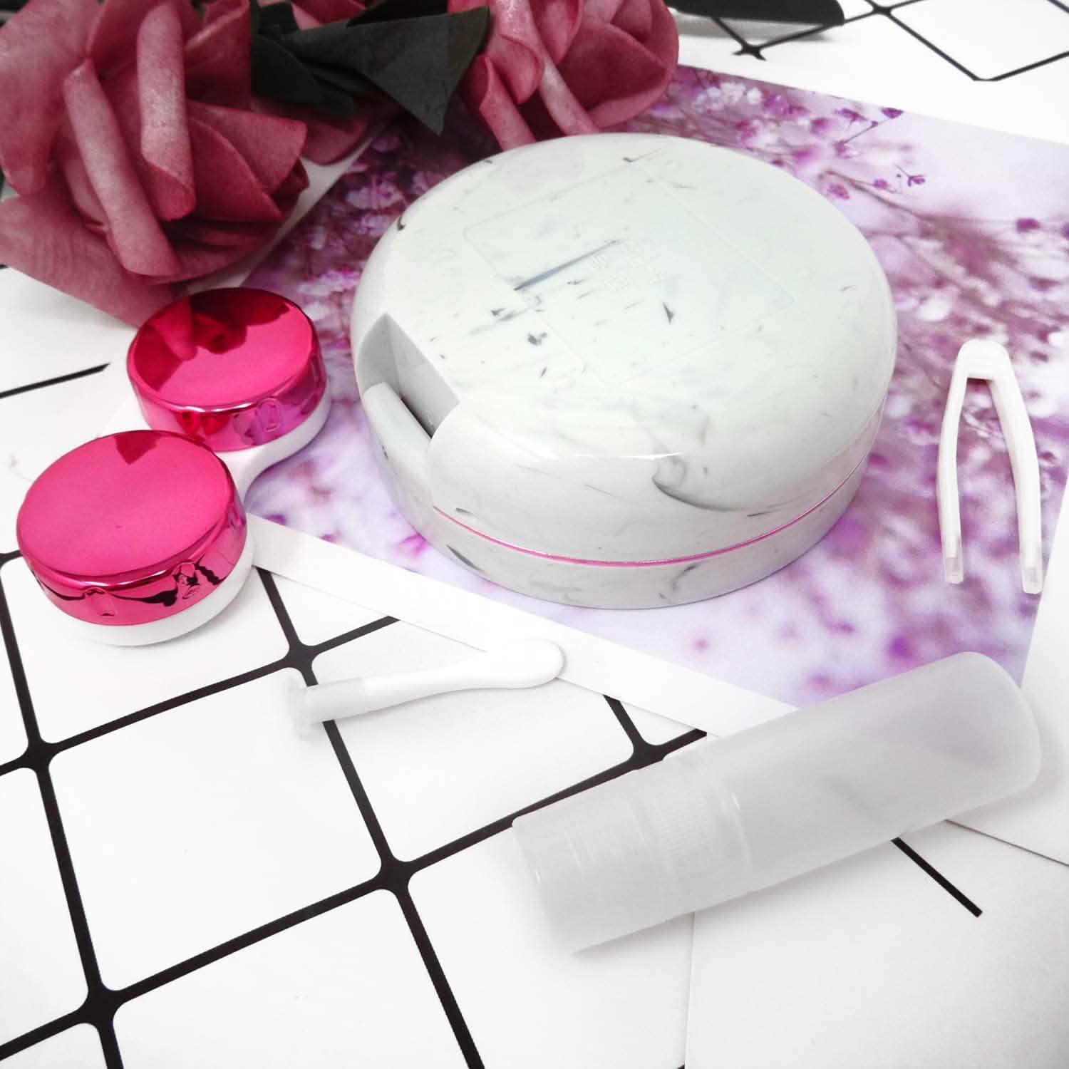 Honbay Fashion Marble Contact Lens Case with Mirror