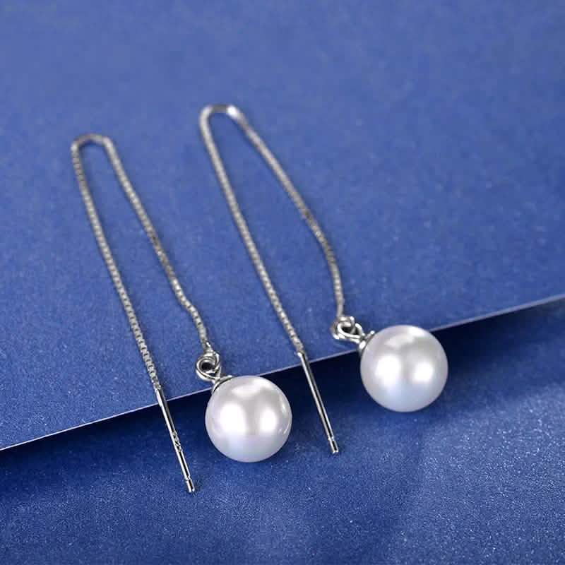 Hongye Big Natural Pearls Ear Line Super Long 925 Silver Drop Earrings