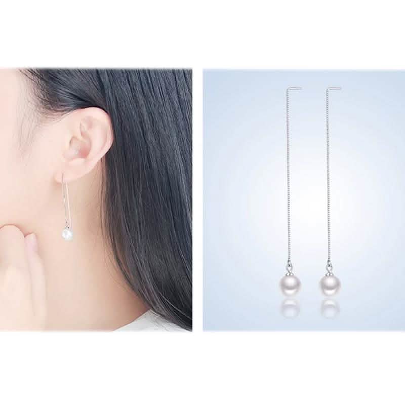 Hongye Big Natural Pearls Ear Line Super Long 925 Silver Drop Earrings