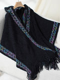 Hooded tassel cloak sweater shawl women's coat