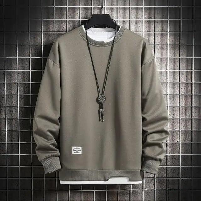 Hot New Spring Autumn Solid Color Casual Men Sweatshirts Men Fashion Mens Casual Sweatshirts Hoodie Men Two Pieces O-Neck Sweatshirt